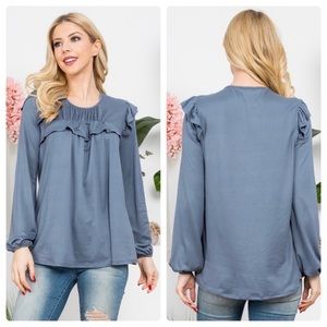NEW Ruffle Detail Long Sleeve Titanium Top